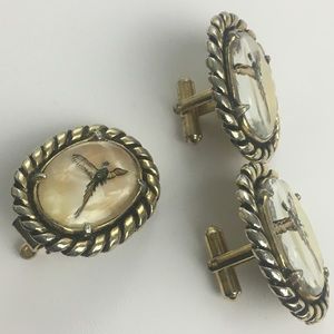 Pheasant Gold Cufflinks & Tie Clip!